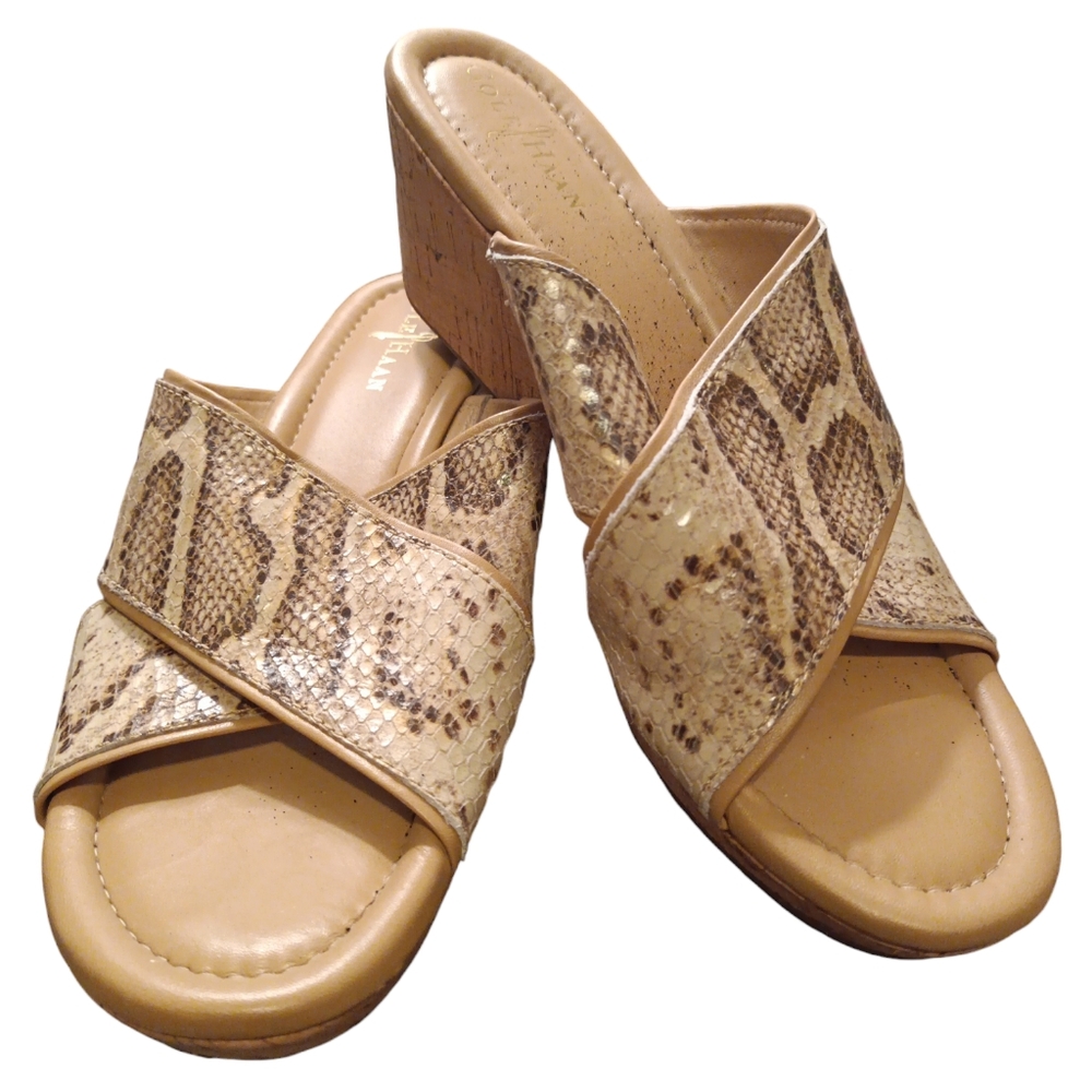 Cole Haan  NikeAir animal print wedge platform slip-on sandals. Sz 10